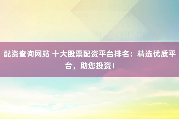 配资查询网站 十大股票配资平台排名：精选优质平台，助您投资！