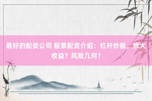 最好的配资公司 股票配资介绍：杠杆炒股，放大收益？风险几何？