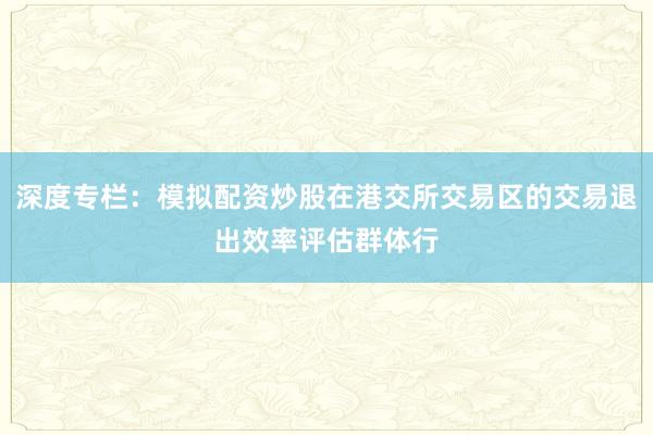 深度专栏：模拟配资炒股在港交所交易区的交易退出效率评估群体行